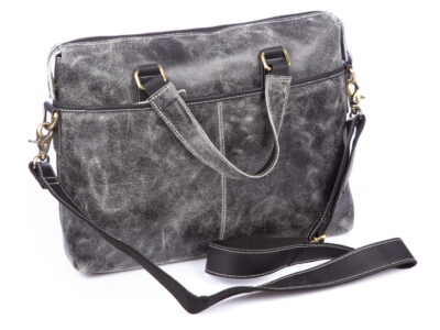 Torba męska skórzana vintage do pracy Wild Tiger szara - obrazek 3