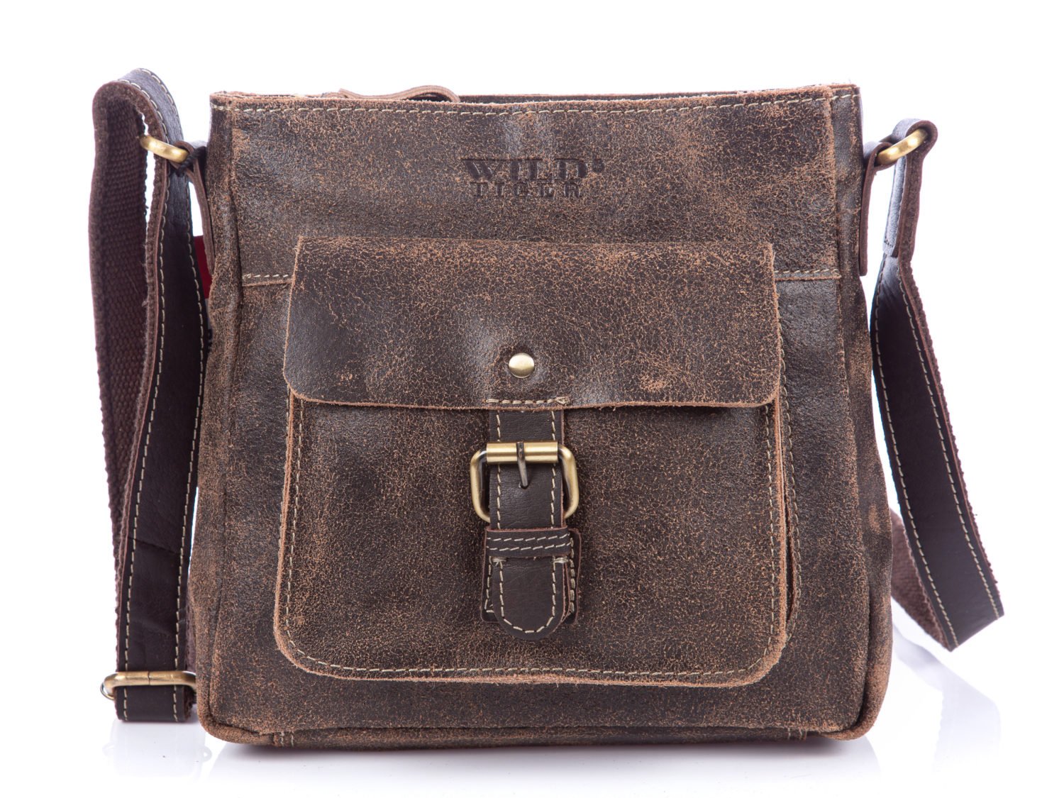 Skórzana listonoszka męska na ramię brązowa Wild Tiger