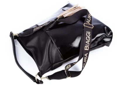 Duża damska torba na ramię czarna Laura Biaggi Worek - obrazek 5