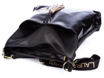 Duża damska torba na ramię czarna Laura Biaggi Worek - obrazek 6