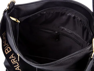 Duża damska torba na ramię czarna Laura Biaggi Worek - obrazek 8