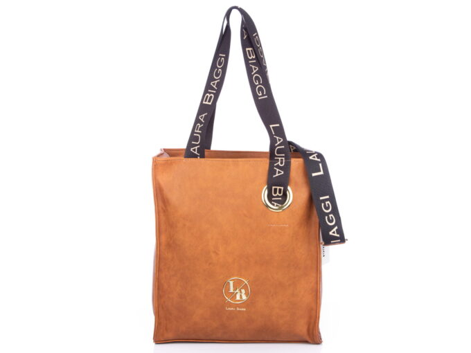 Pionowa duża torba damska brązowa Laura Biaggi