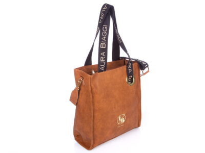 Pionowa duża torba damska brązowa Laura Biaggi - obrazek 2