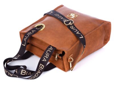 Pionowa duża torba damska brązowa Laura Biaggi - obrazek 5