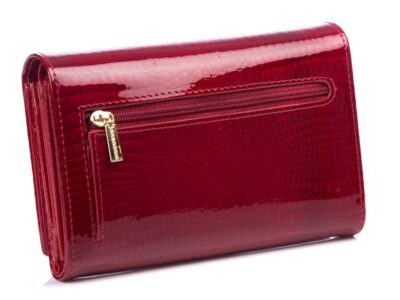 GREGORIO Czerwony lakierowany portfel damski ze złotą blaszką - obrazek 2