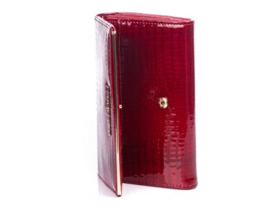 GREGORIO Czerwony lakierowany portfel damski ze złotą blaszką - obrazek 3