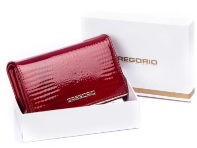 GREGORIO Czerwony lakierowany portfel damski ze złotą blaszką - obrazek 8