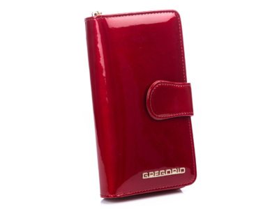 GREGORIO Duży lakierowany portfel damski czerwony