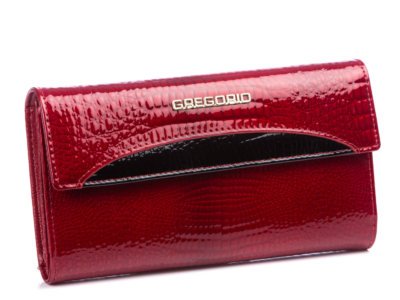 GREGORIO Czerwono czarny duży portfel damski lakierowany