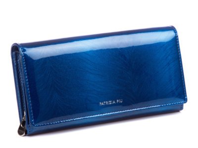 PATRIZIA PIU Duży niebieski portfel damski lakierowany