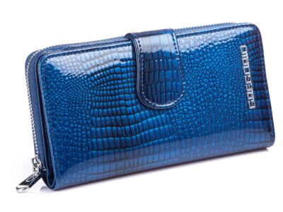 GREGORIO Portfel damski niebieski kroko lakierowany - obrazek 3