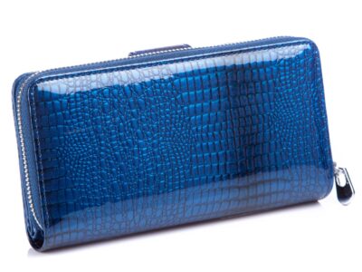 GREGORIO Portfel damski niebieski kroko lakierowany - obrazek 2