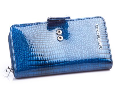 GREGORIO Portfel damski niebieski kroko lakierowany - obrazek 4