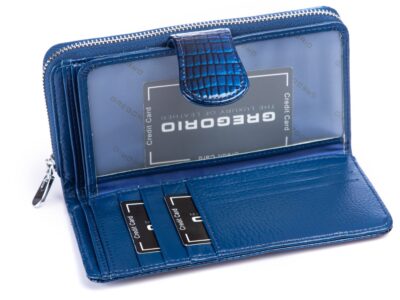 GREGORIO Portfel damski niebieski kroko lakierowany - obrazek 5