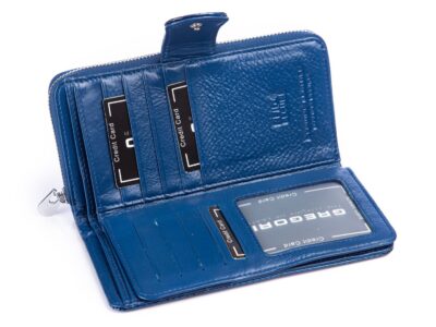 GREGORIO Portfel damski niebieski kroko lakierowany - obrazek 6