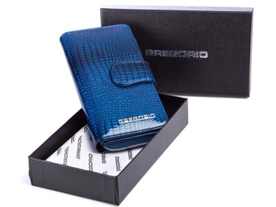 GREGORIO Portfel damski niebieski kroko lakierowany - obrazek 9