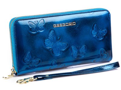 GREGORIO Niebieski portfel damski piórnik z motylkami