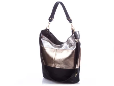Srebrno, złoto, czarna torebka damska Laura Biaggi błyszcząca - obrazek 2