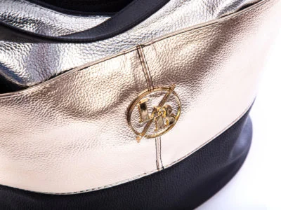 Srebrno, złoto, czarna torebka damska Laura Biaggi błyszcząca - obrazek 5