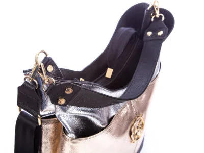 Srebrno, złoto, czarna torebka damska Laura Biaggi błyszcząca - obrazek 4