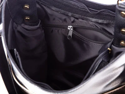 Srebrno, złoto, czarna torebka damska Laura Biaggi błyszcząca - obrazek 6