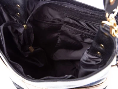 Srebrno, złoto, czarna torebka damska Laura Biaggi błyszcząca - obrazek 7