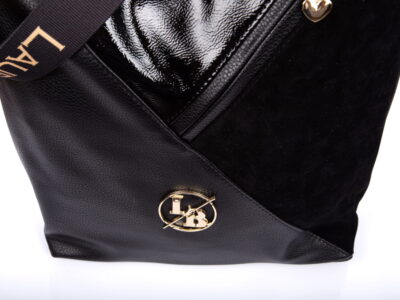 Czarna torba damska Laura Biaggi matowo-lakierowana - obrazek 4