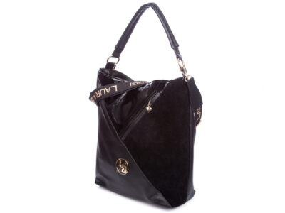 Czarna torba damska Laura Biaggi matowo-lakierowana - obrazek 2