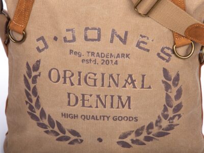 Torebka damska duża pionowa canvas (płótno) + skóra naturalna, beżowa - obrazek 6