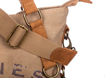 Torebka damska duża pionowa canvas (płótno) + skóra naturalna, beżowa - obrazek 7