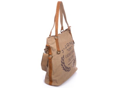 Torebka damska duża pionowa canvas (płótno) + skóra naturalna, beżowa - obrazek 3