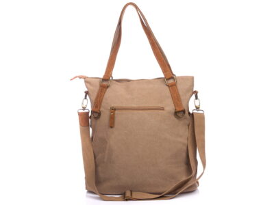 Torebka damska duża pionowa canvas (płótno) + skóra naturalna, beżowa - obrazek 4