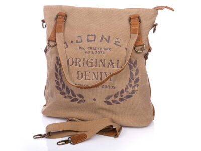 Torebka damska duża pionowa canvas (płótno) + skóra naturalna, beżowa - obrazek 8