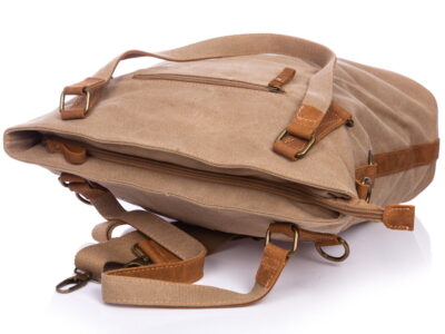 Torebka damska duża pionowa canvas (płótno) + skóra naturalna, beżowa - obrazek 9