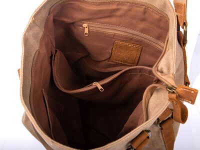 Torebka damska duża pionowa canvas (płótno) + skóra naturalna, beżowa - obrazek 10