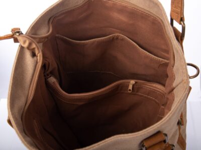 Torebka damska duża pionowa canvas (płótno) + skóra naturalna, beżowa - obrazek 11