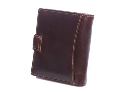 WILD Skórzany portfel męski zapinany na zatrzask nieduży brązowy - obrazek 3