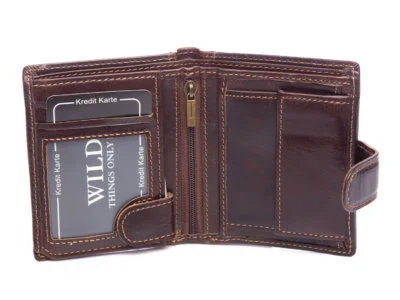 WILD Skórzany portfel męski zapinany na zatrzask nieduży brązowy - obrazek 5