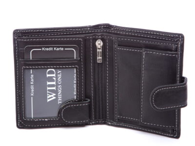 WILD Skórzany portfel męski zapinany na zatrzask nieduży czarny - obrazek 5