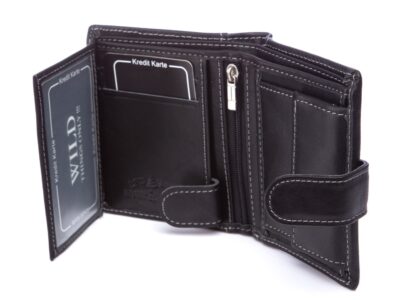 WILD Skórzany portfel męski zapinany na zatrzask nieduży czarny - obrazek 4