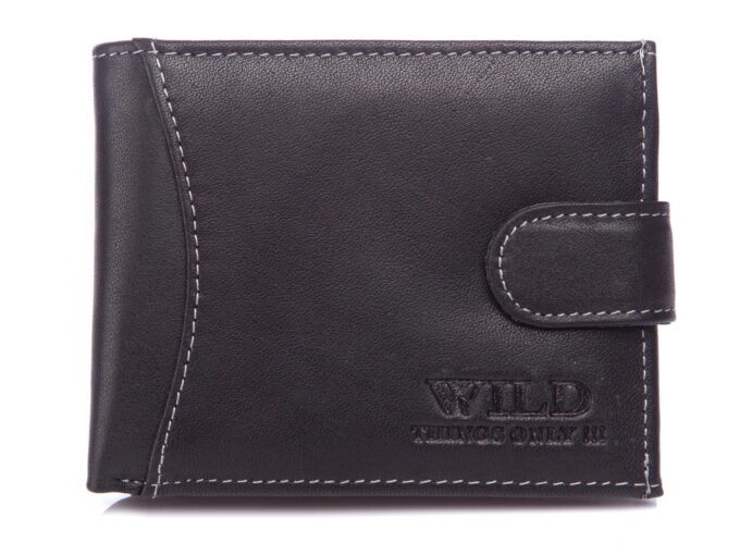Wild Mały czarny portfel męski z zapięciem