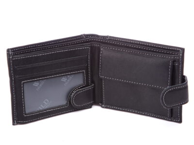 WILD Skórzany portfel męski poziomy nieduży czarny z zapięciem - obrazek 5