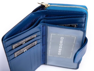 GREGORIO Duży lakierowany portfel damski granatowy RFID - obrazek 6