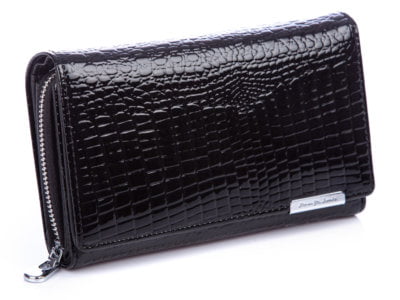 Duży lakierowany portfel damski czarny Jennifer Jones