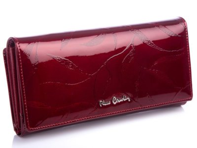 Pierre Cardin Duży portfel damski bordowy lakierowany w listki