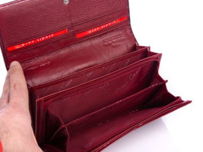 Pierre Cardin Duży portfel damski bordowy lakierowany w listki - obrazek 8