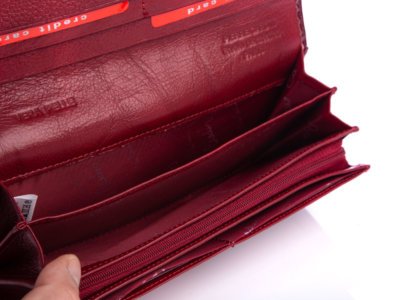 Pierre Cardin Duży portfel damski bordowy lakierowany w listki - obrazek 10