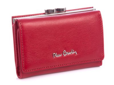Pierre Cardin czerwony, gładki, portfel damski z biglem