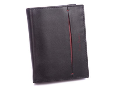 Pierre Cardin Duży pionowy portfel męski z czerwonym paskiem