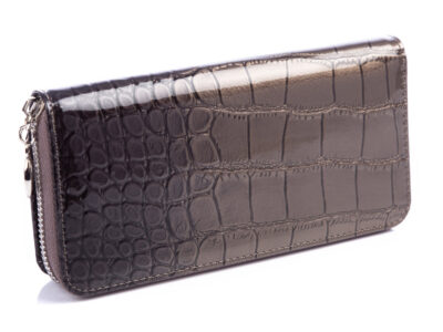 GREGORIO Portfel damski szary lakierowany z klapką - obrazek 3